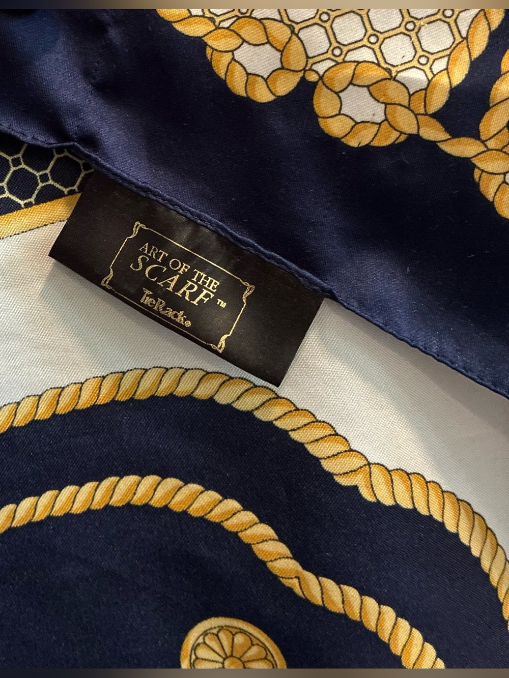 Art of the Scarf Navy, White & Gold Nautical-Inspired Pattern Scarf; Size 35x35 - Picture 3 of 9